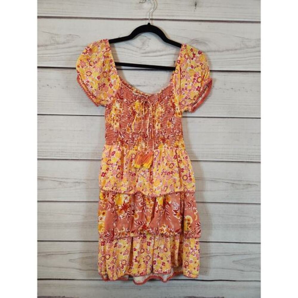 Margaux Riviera Women's Multicolor‎ Floral Viscose Tiered Mini Dress Size Size S